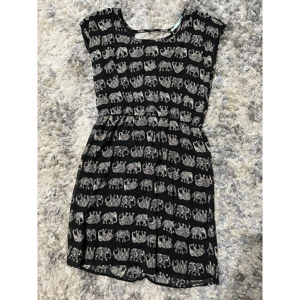 Black Dress with White Elephant Print – Women's Casual Dress